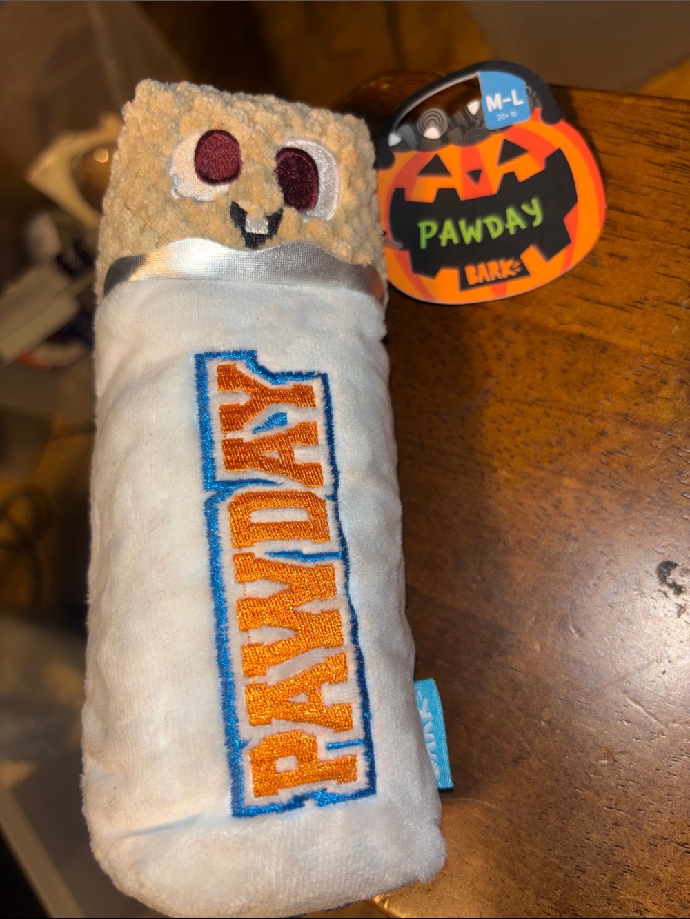 NWT BARK Plush Halloween Dog Toy - White & Orange. SIZE: M-L